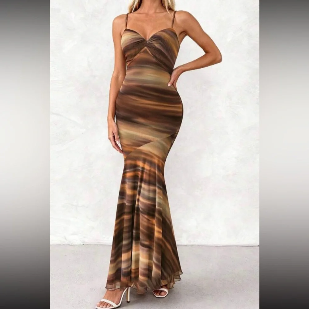 Sleeveless Brown Marble Maxi Dress_2